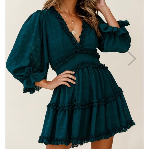 Saints and Sinners Forest Green Ruffle Dress - Picture 3 of 3